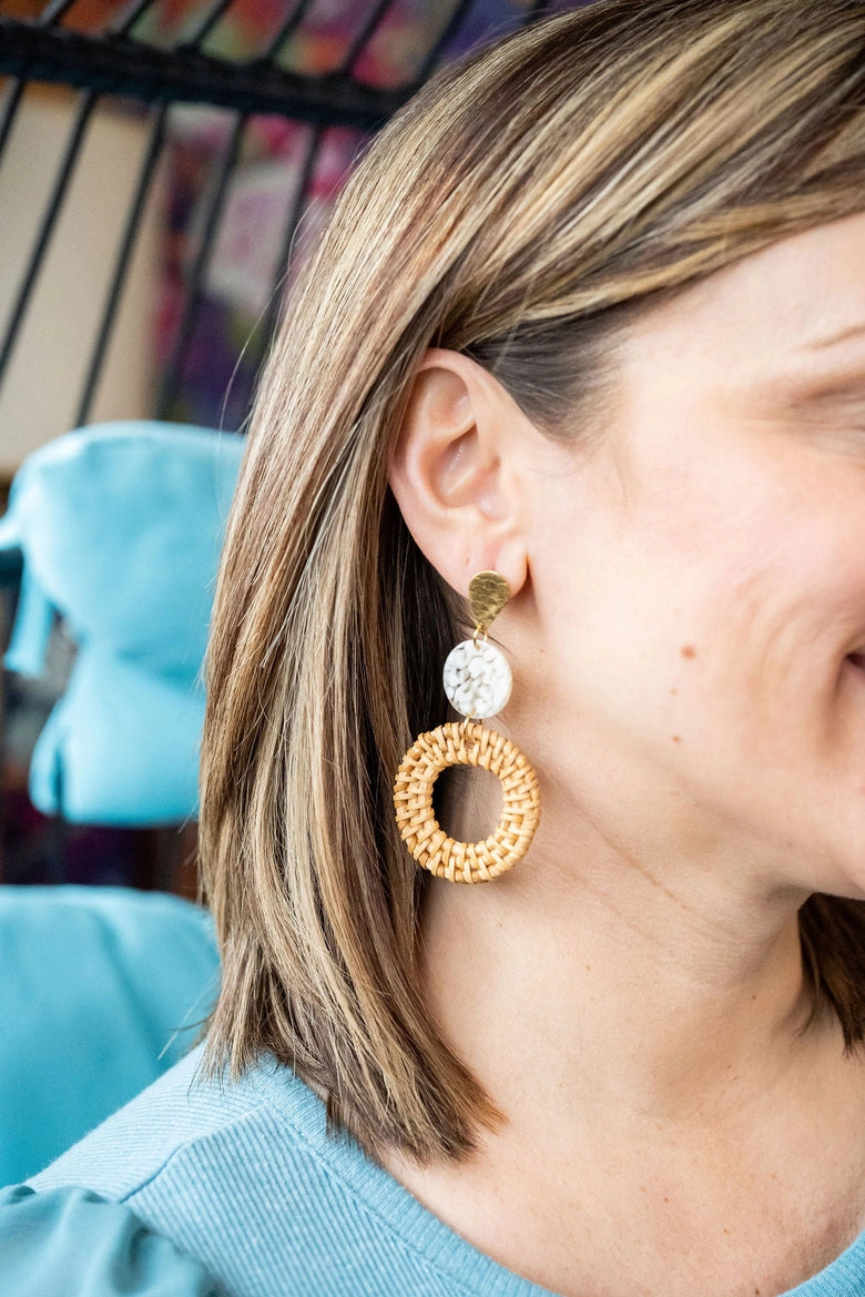 Natural Rattan Circle Drop Earrings