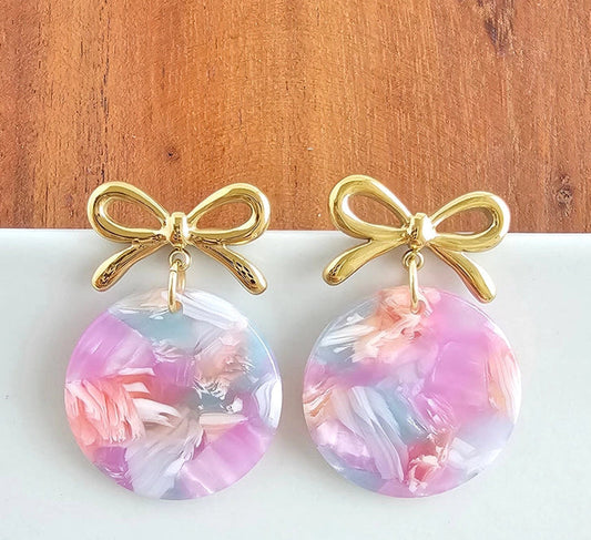 Blush Marble Bow Drop Earrings