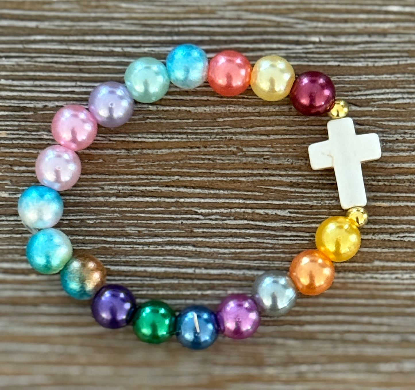 Messy Bracelet with Cross | Colorful Stretch Faith Bracelet