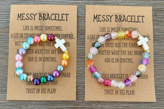Messy Bracelet with Cross | Colorful Stretch Faith Bracelet