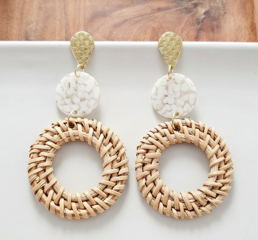 Natural Rattan Circle Drop Earrings