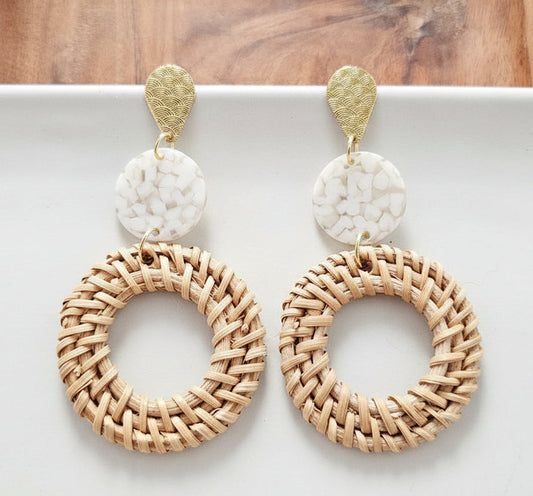 Natural Rattan Circle Drop Earrings