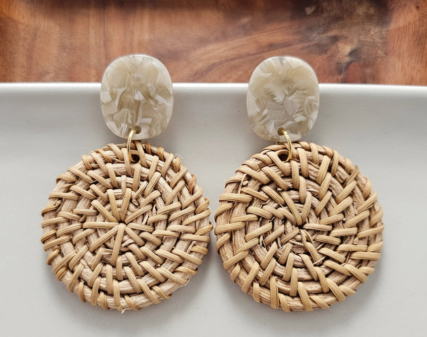 Neutral Woven Rattan Drop Earrings