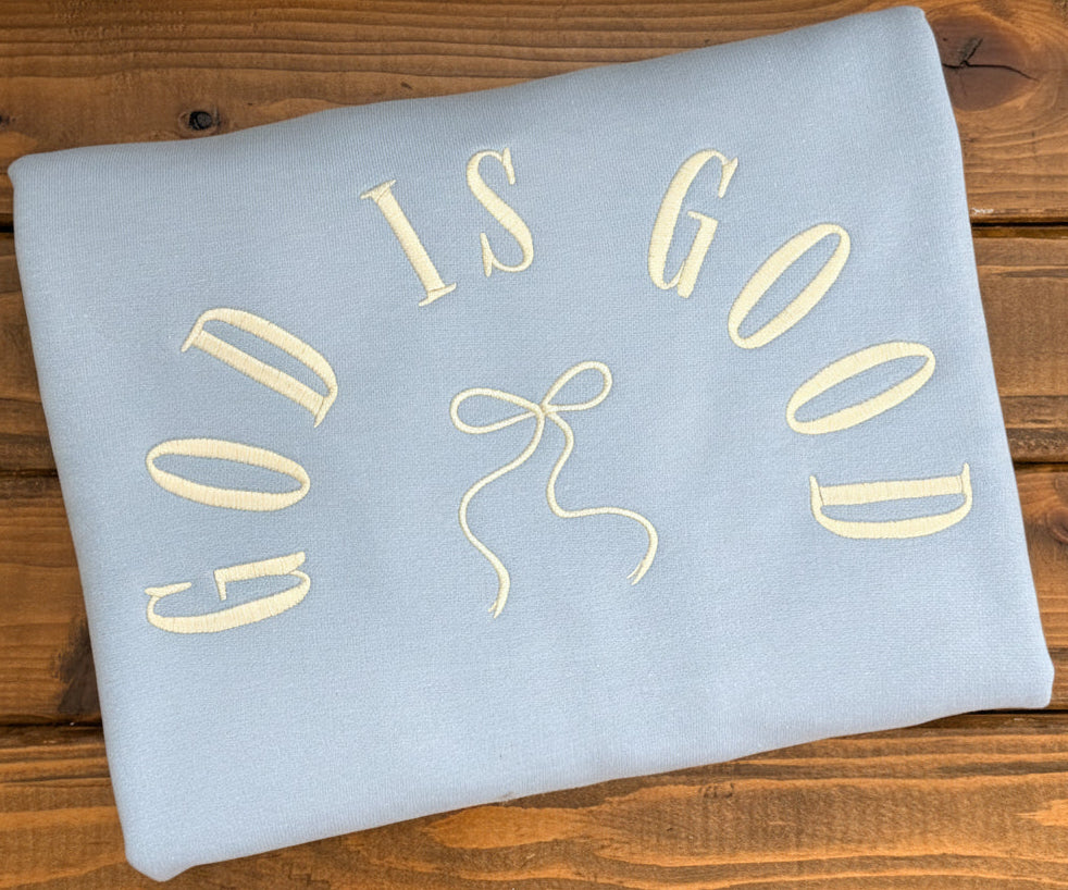 God Is Good Bow Embroidered Shirt