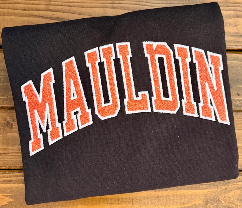 Varsity Glitter Outline Embroidered Sweatshirt