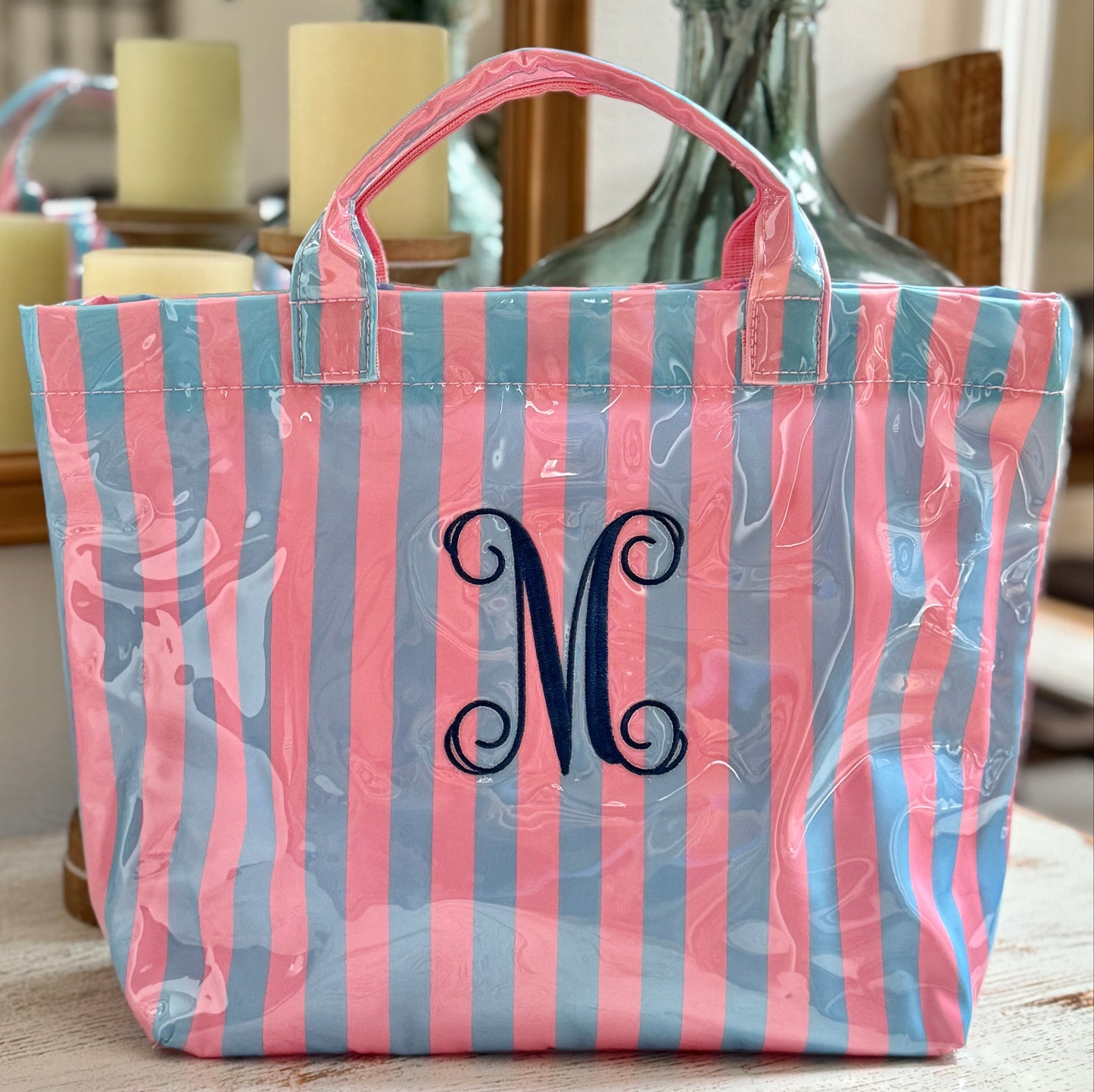 Personalized Striped Tote Bag
