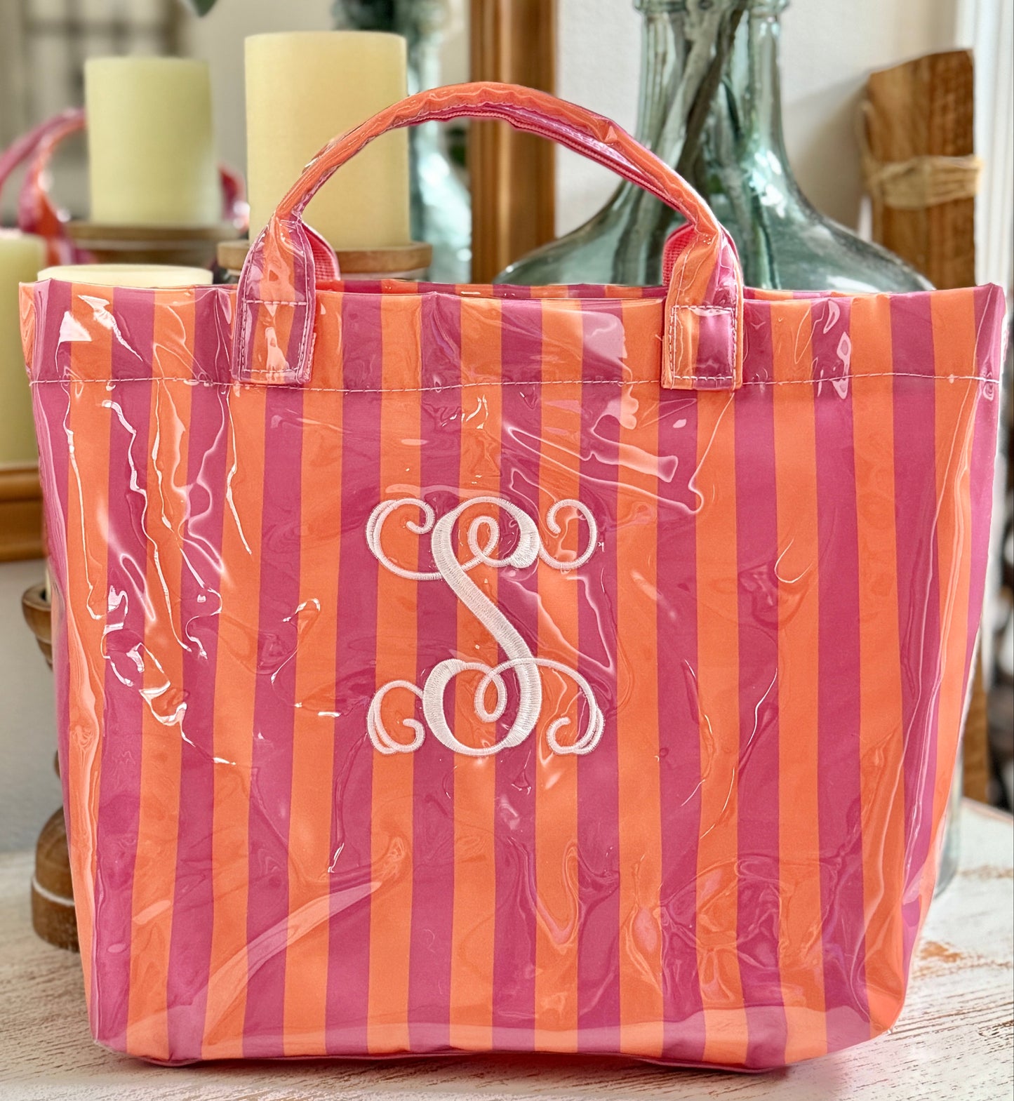 Personalized Striped Tote Bag