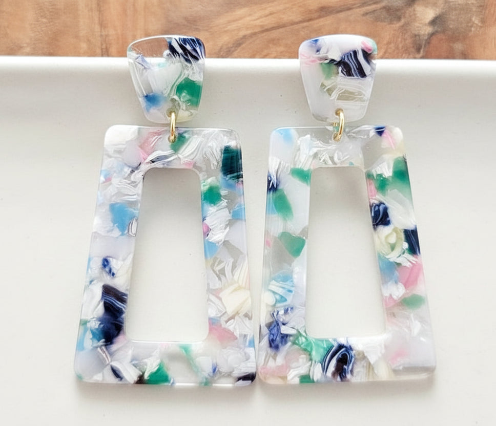 Spring Confetti Rectangle Drop Earrings